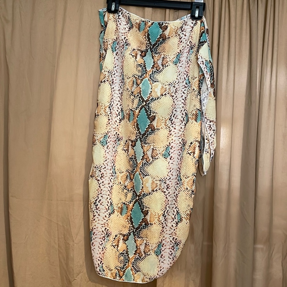 Women’s XL Sarong Coverup Side Tie-up Wrap Around l YellowGreen/Brown/Beige